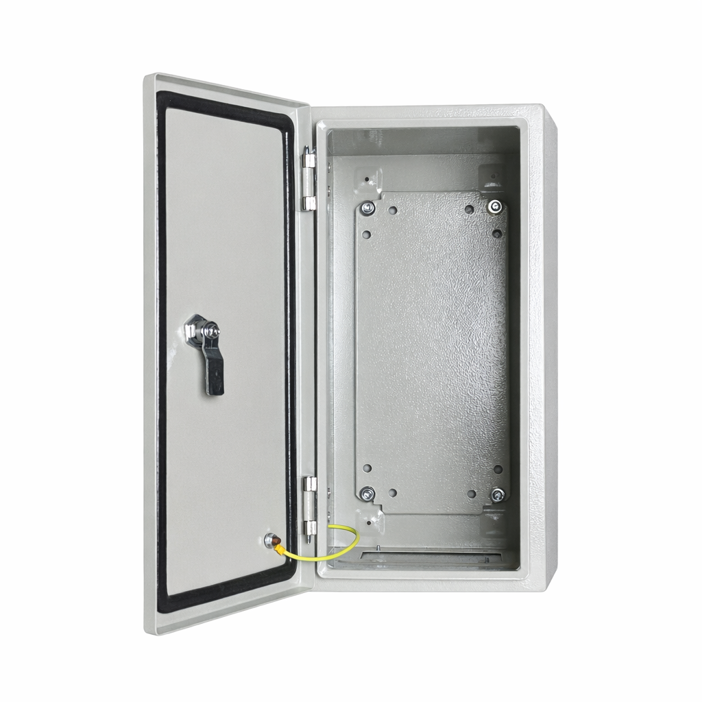 Biig-Energy-Enclosure-BT-GSPC402025-Door-2.png Box Type Galvanized Steel Enclosure Powder Coated Grey 400x200x250mm (HxWxD) - Image 1