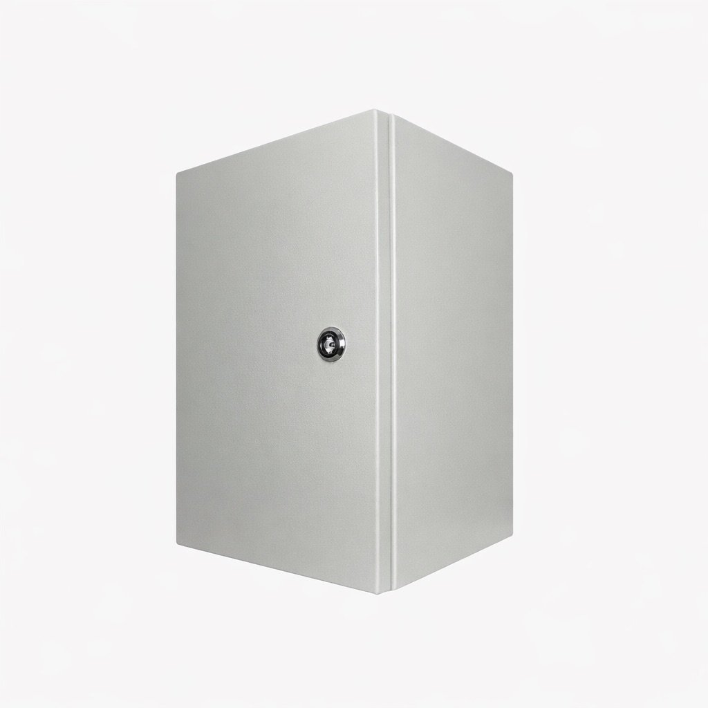 Biig-Energy-Enclosure-BT-GSPC403025-GRY-Side.jpg Box Type Galvanized Steel Enclosure Powder Coated Grey 400x300x250mm - Image 1